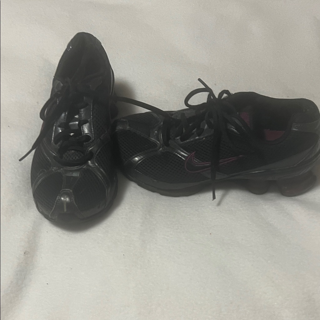 Early 2000’s Nike Shox Black Sneakers With Pink Swoosh Accent